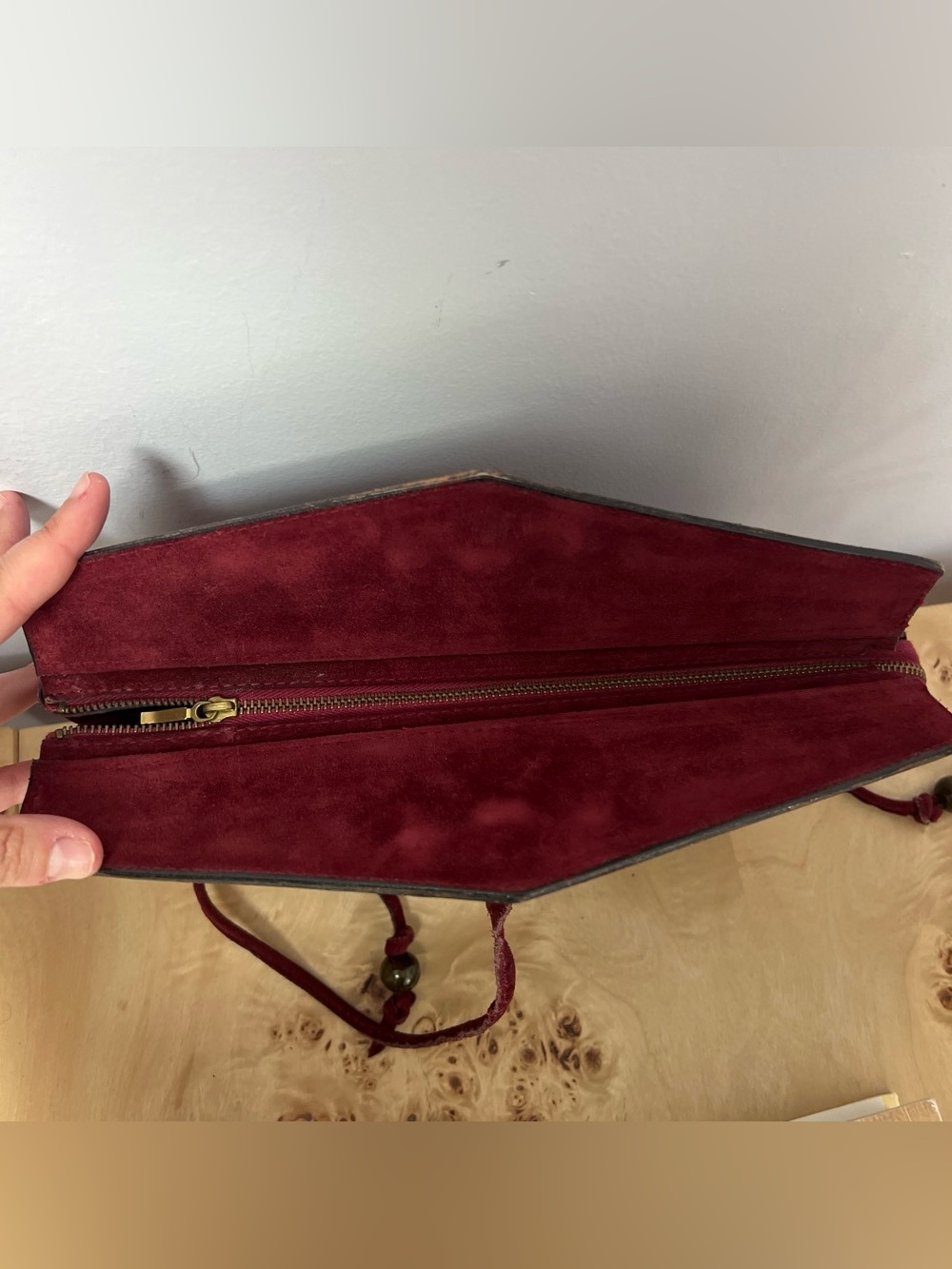 Vintage Yves Saint Laurent Burgundy Leather and Suede Clutch Zipper Bag Designer - Picture 5 of 9